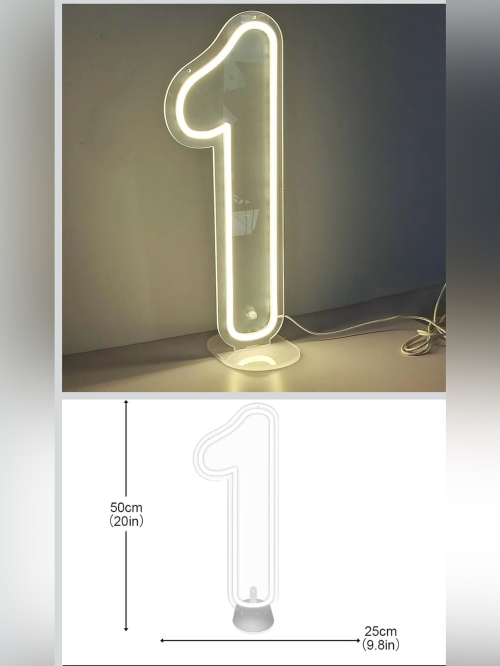 LED Number '1' Table Lamp - White Neon Accent Light